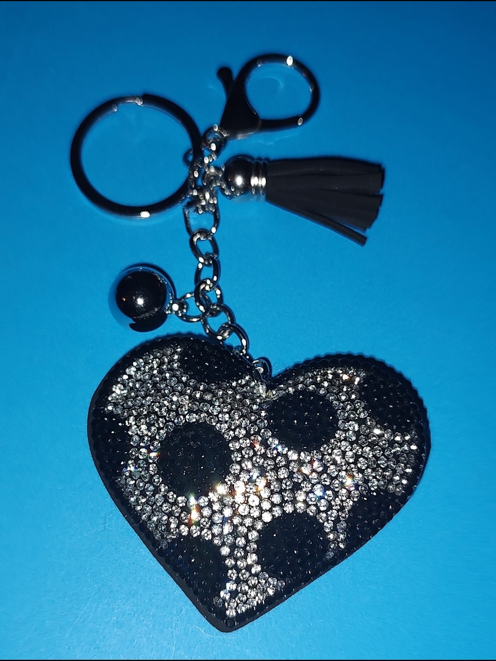New! Rhinestone Heart Keychain Charm in Black